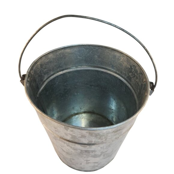Galvanized Steel Metal Bucket With Handle Sturdy Decorative Storage Or Utility - Picture 2 of 6